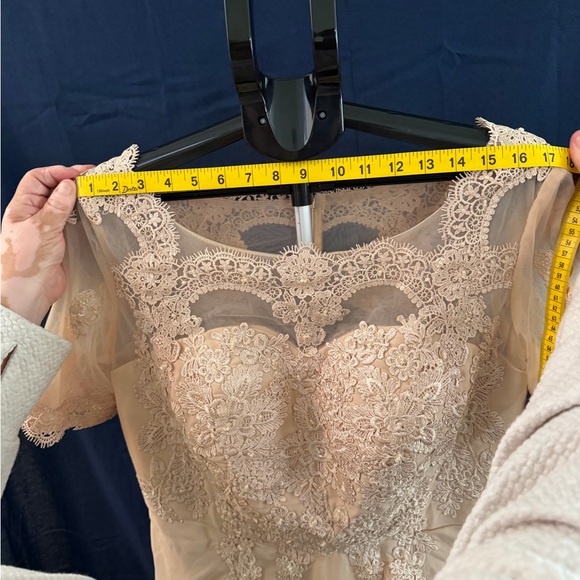 Champagne Lace Formal Dress W/ Sheer Lace Top-Size US 16 Eveng /Wdg. Guest Gown - Picture 8 of 12